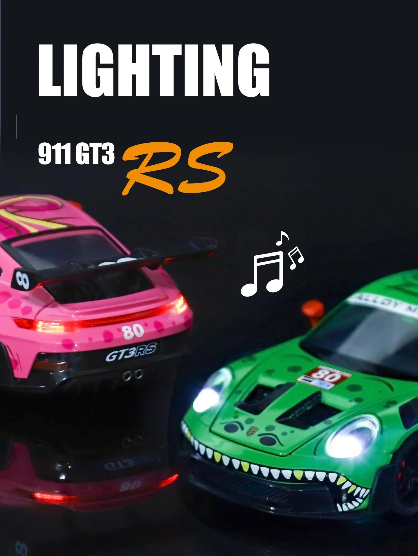 1 32 Scale 911 GT3 RS Dinosaur Modified Diecast Pull Back Model Car with Sound and Light