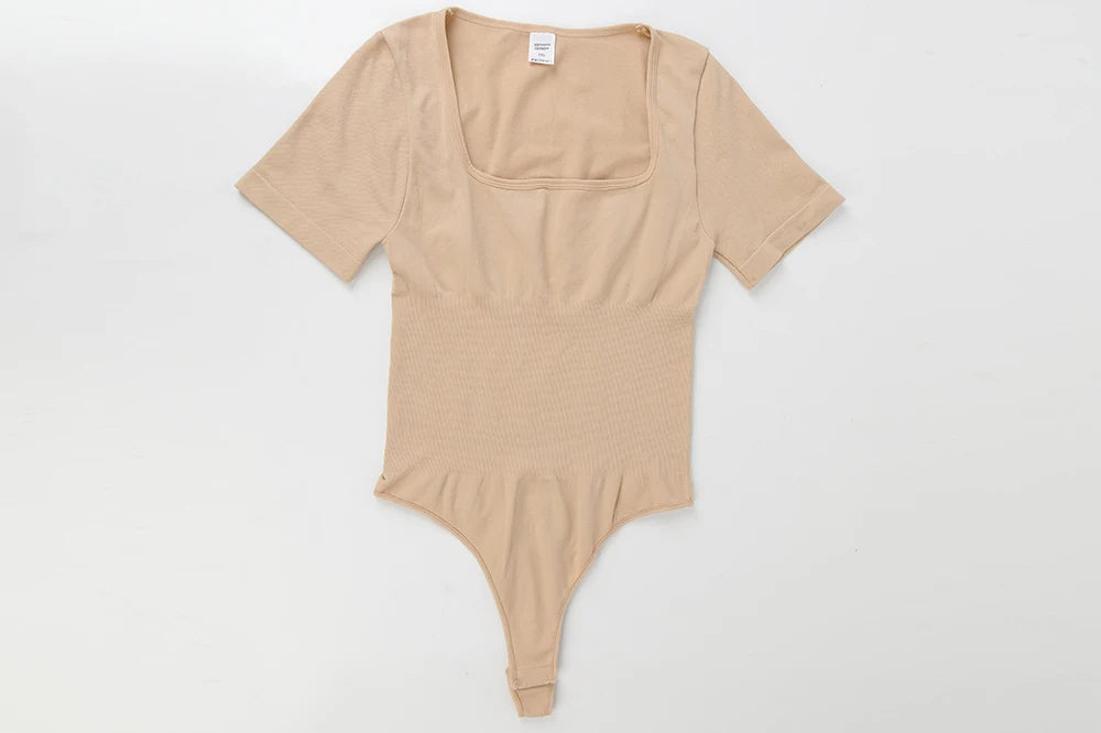 Square Neck Short Sleeve Bodysuit for Women – Full Body Control Shapewear