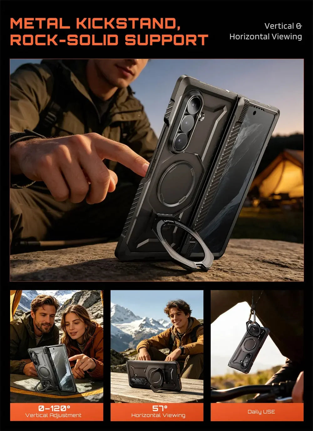 Full Body Rugged Phone Case with Magnetic Ring Kickstand and HD Clear and Privacy Screen Protectors for Samsung Galaxy Z Fold 8 Ultra