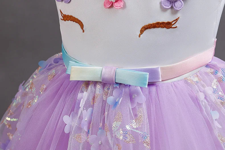 Unicorn Princess Dress for Girls - Magical Rainbow Tulle Ball Gown  Flower Girl Birthday Party Dress