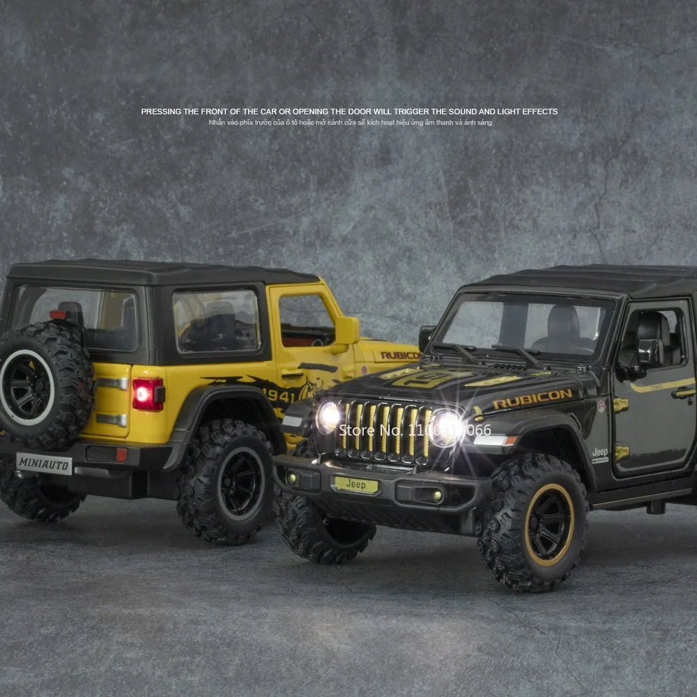 1/32 Wrangler Alloy Diecast Car Models Toy 1941 Rubicon Metal Off-Road Vehicles with Sound Light Car Toys for  Boys