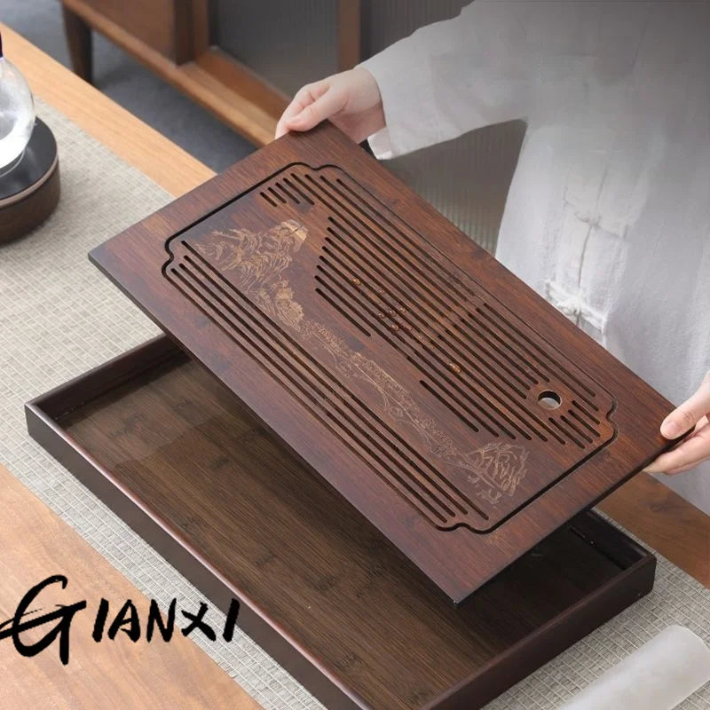 Jiangshan Tea Tray Household Small Drain Tea Table Bamboo Tea Tray Kung Fu Tea Set Accessories Tea Sea Dry Brewing Table
