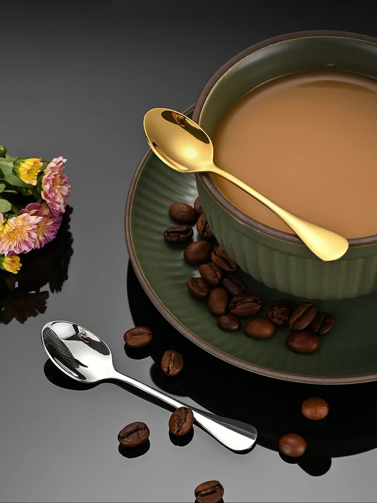 Small Gold Korean Spoon Mini Stainless Steel Soup Spoon Multi-purpose Tableware for Dessert Seasoning Coffee Cake Gift