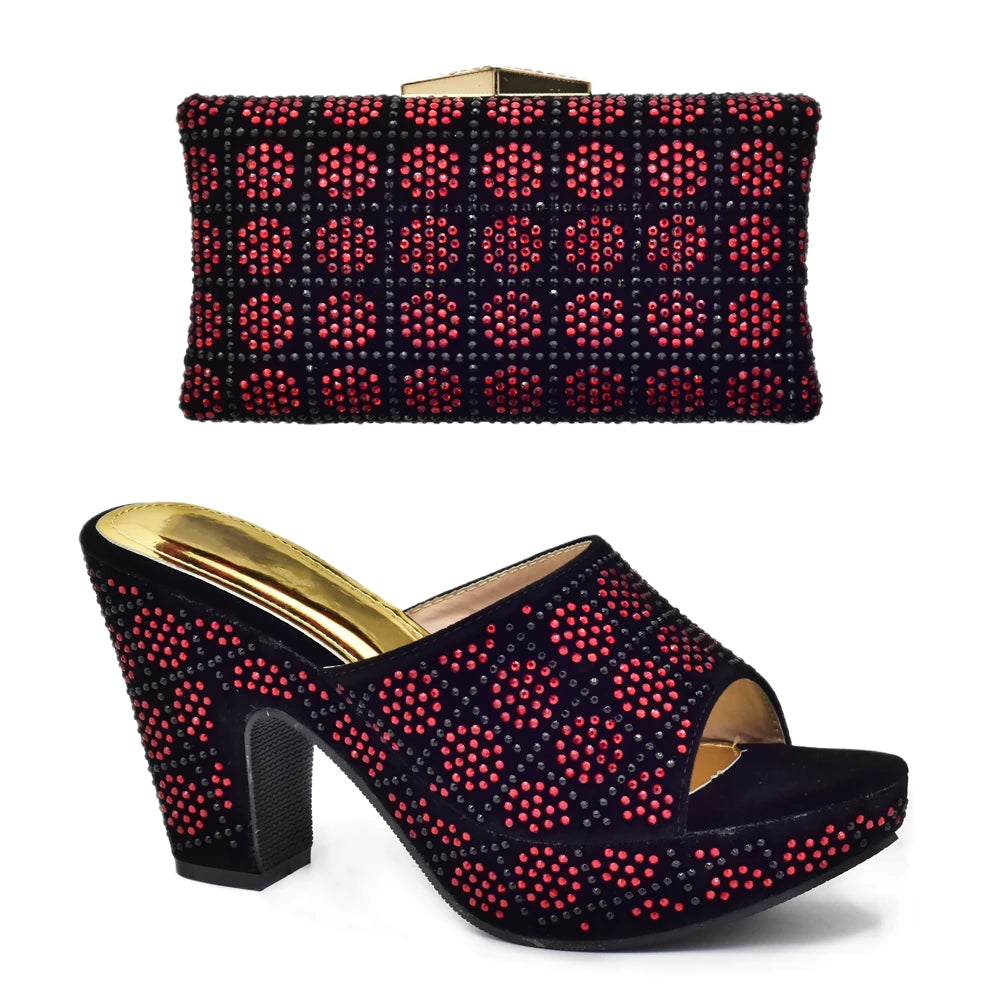 Luxury Designer Shoes Italian Shoe and Bags Matching Set with Rhinestone Women's Shoe New Trend Italy Shoe with Bag Set