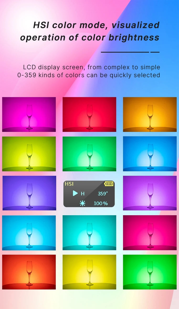 RGB LED Video Light 2500K–9000K Dimmable Photography Light Rechargeable Camera Fill Lamp