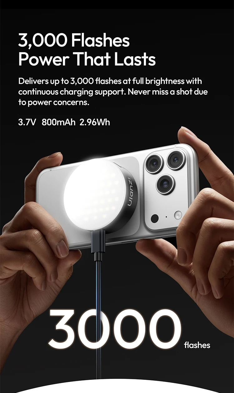 MFL01 Mini Magnetic Portable Phone Flash – 2500-8500K Bi-Color Dimmable Fill Light for iPhone & Android Vlog