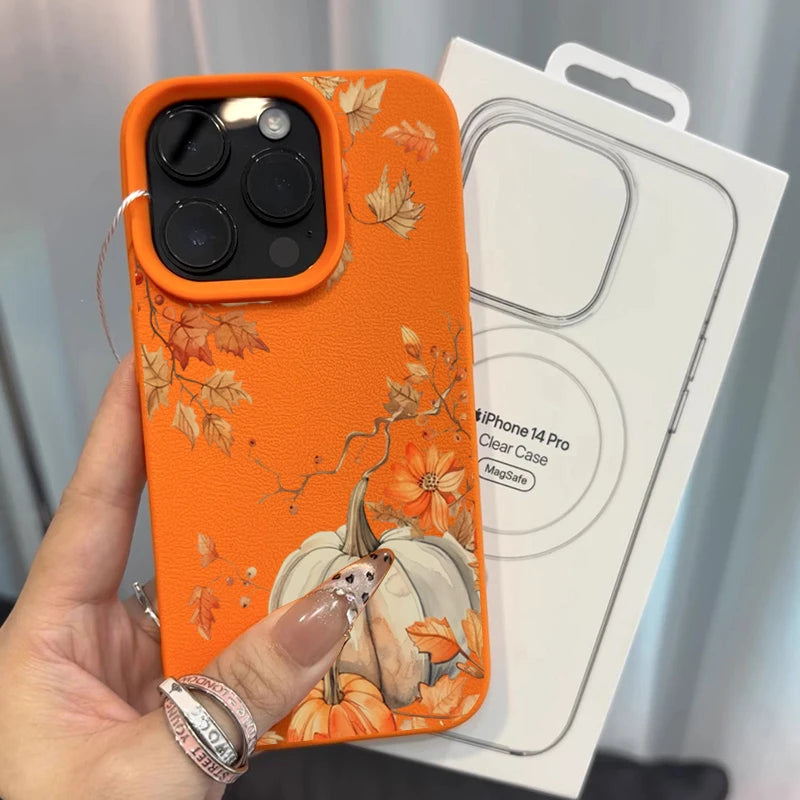 Pumpkin Autumn Leaves And Fall Atmosphere Pattern Phone Case For iPhone 17 16 15 14 Pro Max Air 16 Plus Cover