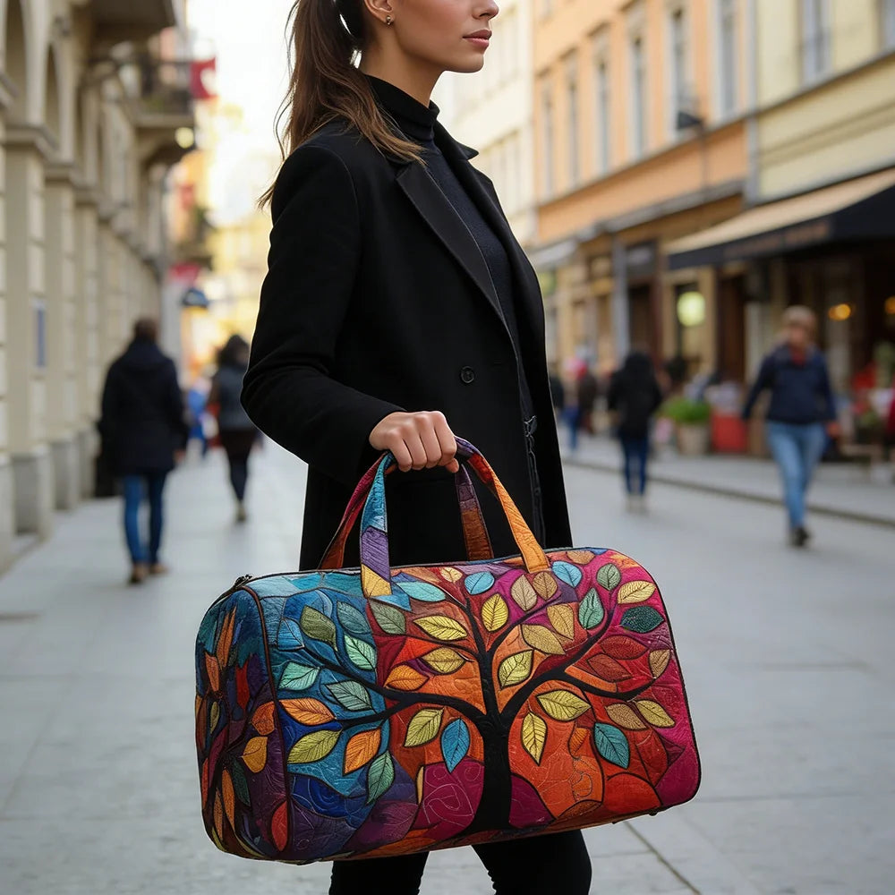 Vibrant Tree of Life 3D Quilted Duffel Bag Colorful Rainbow Leaves Print Travel Weekender Artistic Boho Gym Yoga Bag Men Women