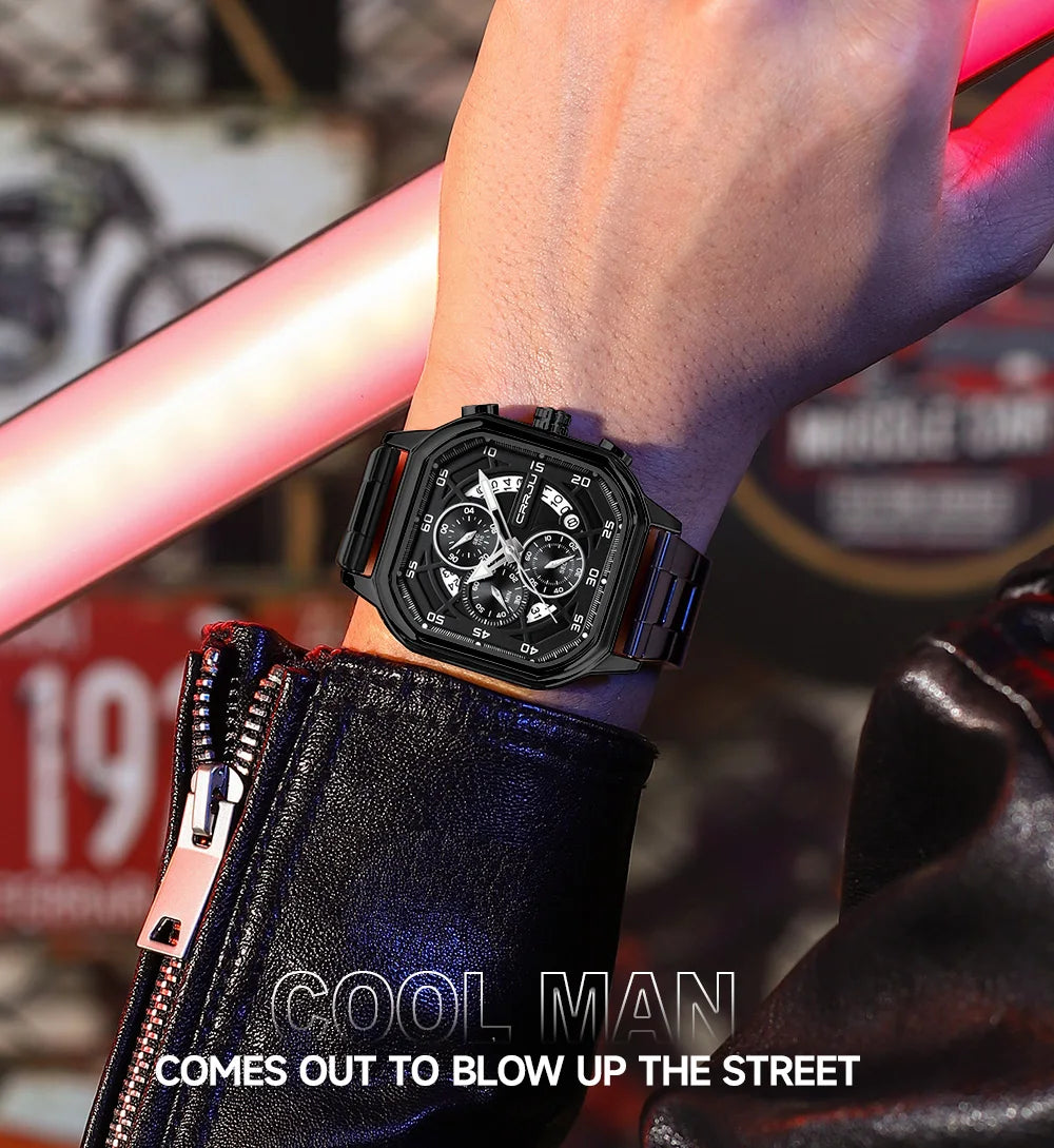 Men Watch Stainless Steel Chronograph Watches for Men Luxury Waterproof Date Analog Quartz Business Clock