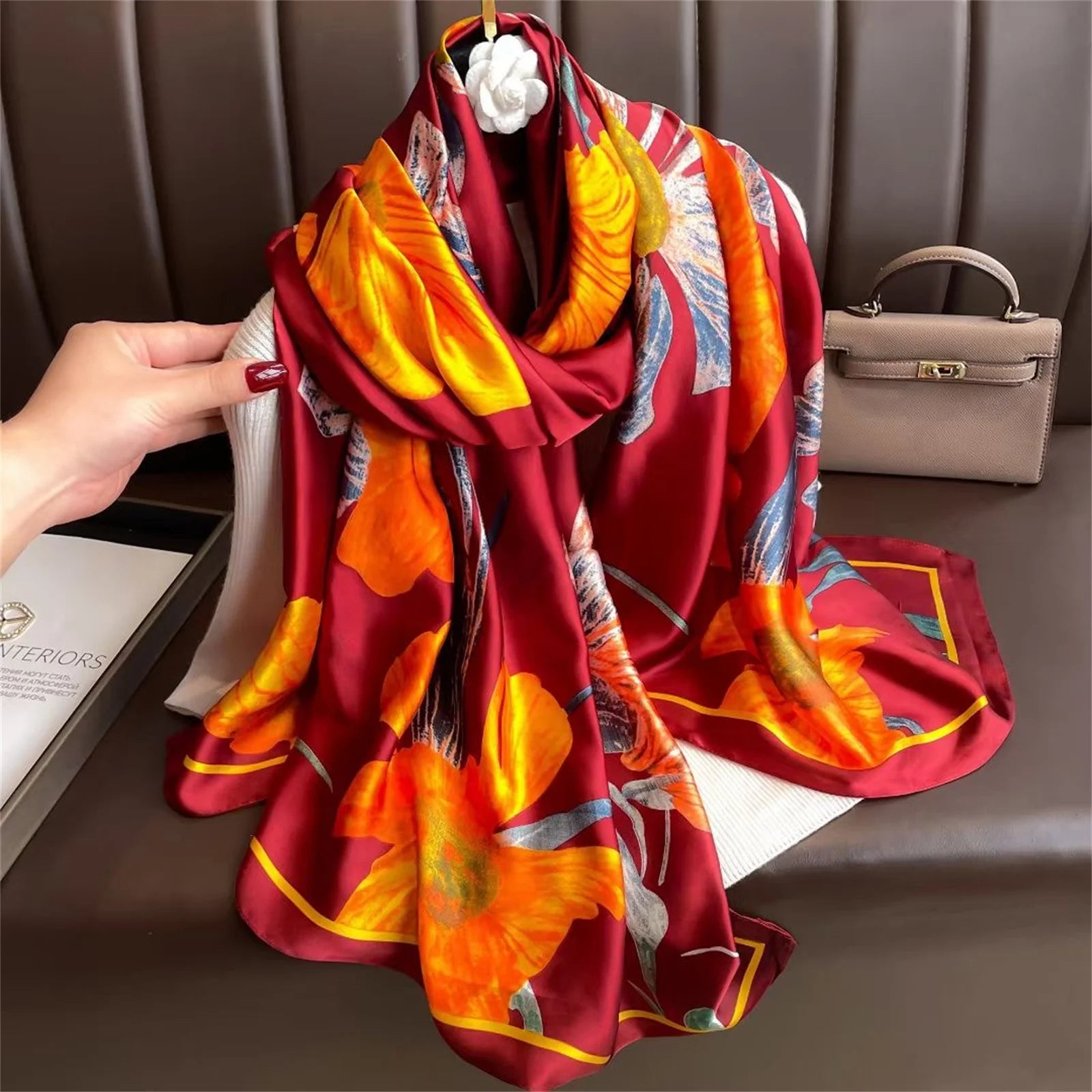 Women Summer Silk Scarves Shawl Lady Wrap Soft Female Echarpe Designer Beach Stole Bandana foulard muffler