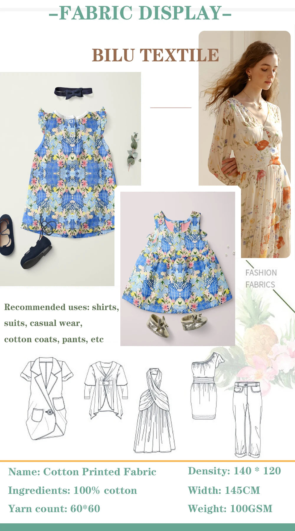 60s Printed 100% Cotton Fabric - Premium DIY Sewing & Quilting Material (per Meter)