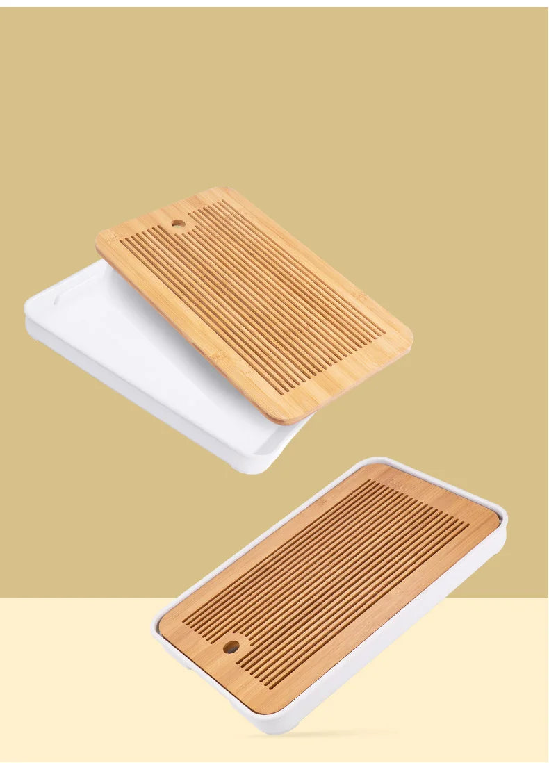 Bamboo Tea Tray Home Living Room Kungfu Tea Set Small Tea Tray Draining Dry Soaking Table Storage Wet And Dry Use