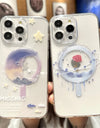 Magsafe Magnetic Transparent Cartoon Rose Flower Phone Case iPhone 16 15 14 Pro Max 16 Plus Wireless Charge Clear Funda