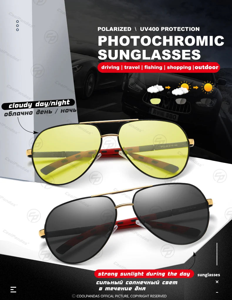 Intelligent Aviation Photochromic Polarized UV400 Day Night Driving Sunglasses for Men Women