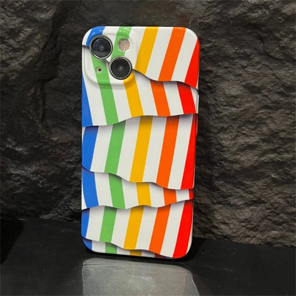 INS Cute 3D Rainbow Phone Case For iPhone 16 15 14 13 Pro Max Plus Cool Creative Pride Soft Silicone Back Cover