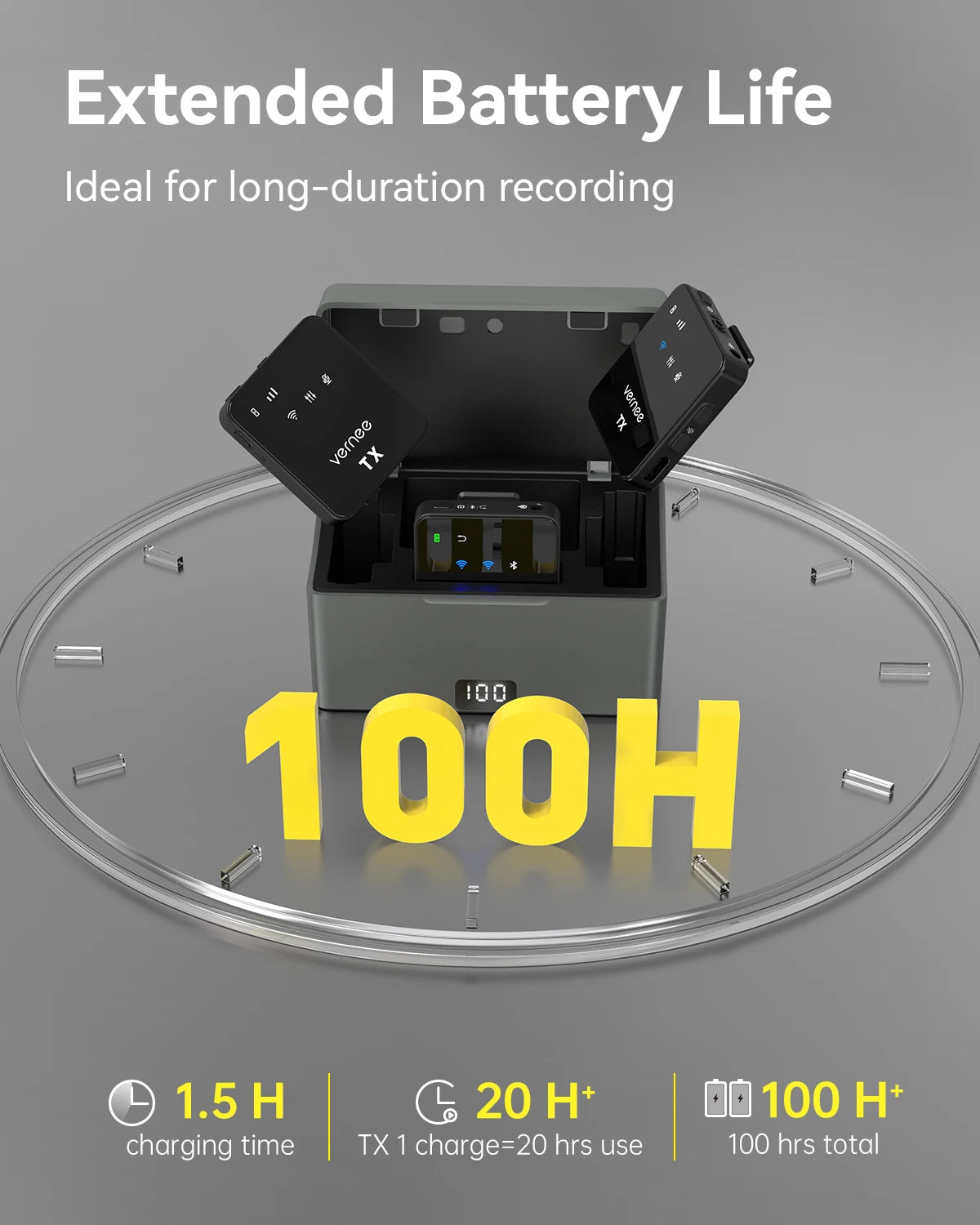 V3 Wireless Microphone Lavalier 180m Range Noise Cancellation Mini Mic for iPhone Camera 20H Battery for Photography Vlog