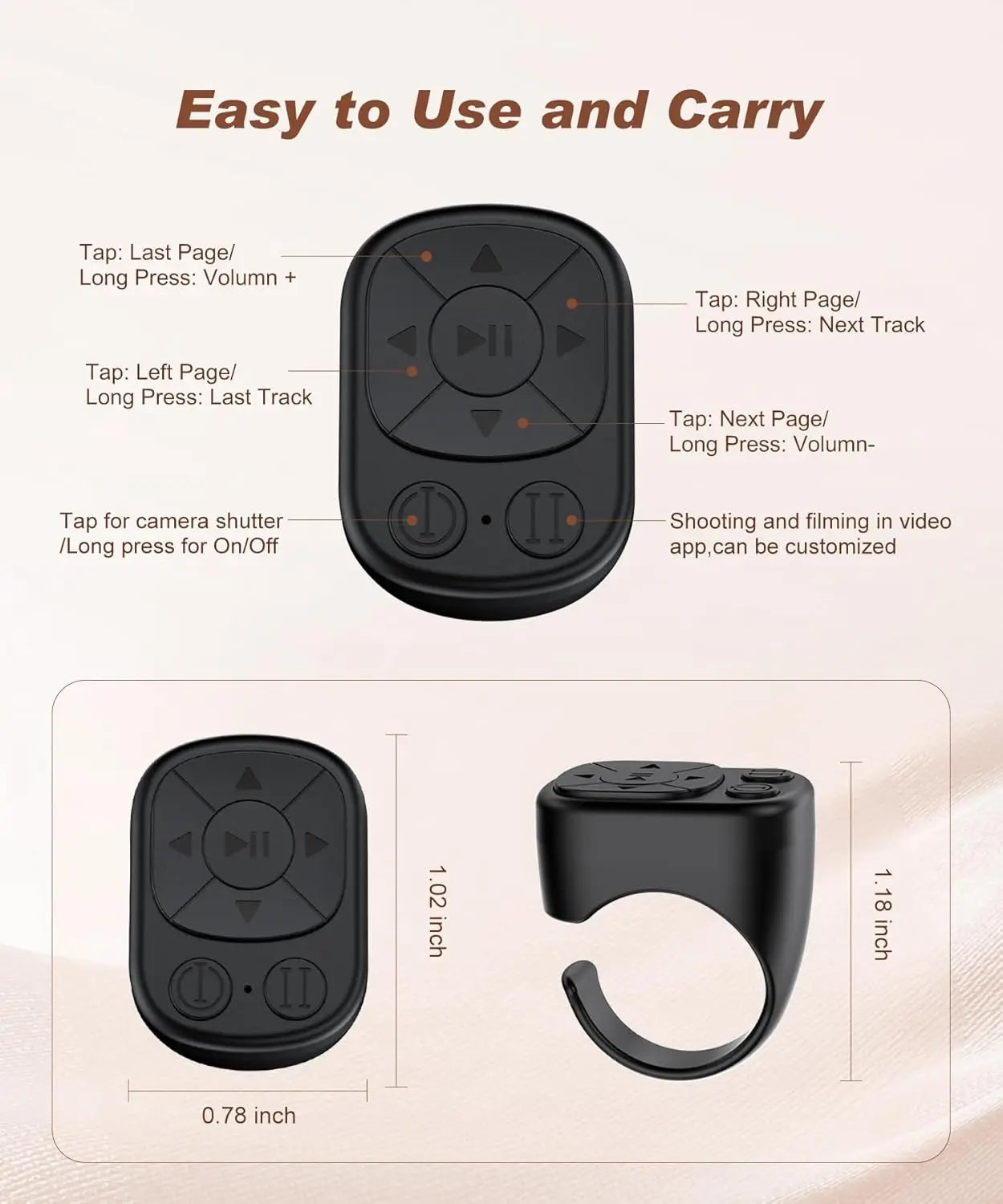 Tiktok Scrolling Ring Tiktok Remote Control Is Suitable for Iphone, iPad Bluetooth Page Turning Ring Roller, Both Camera Shutter, Short Video and Music Remote Control Function, Compatible with Ios and Android Phones
