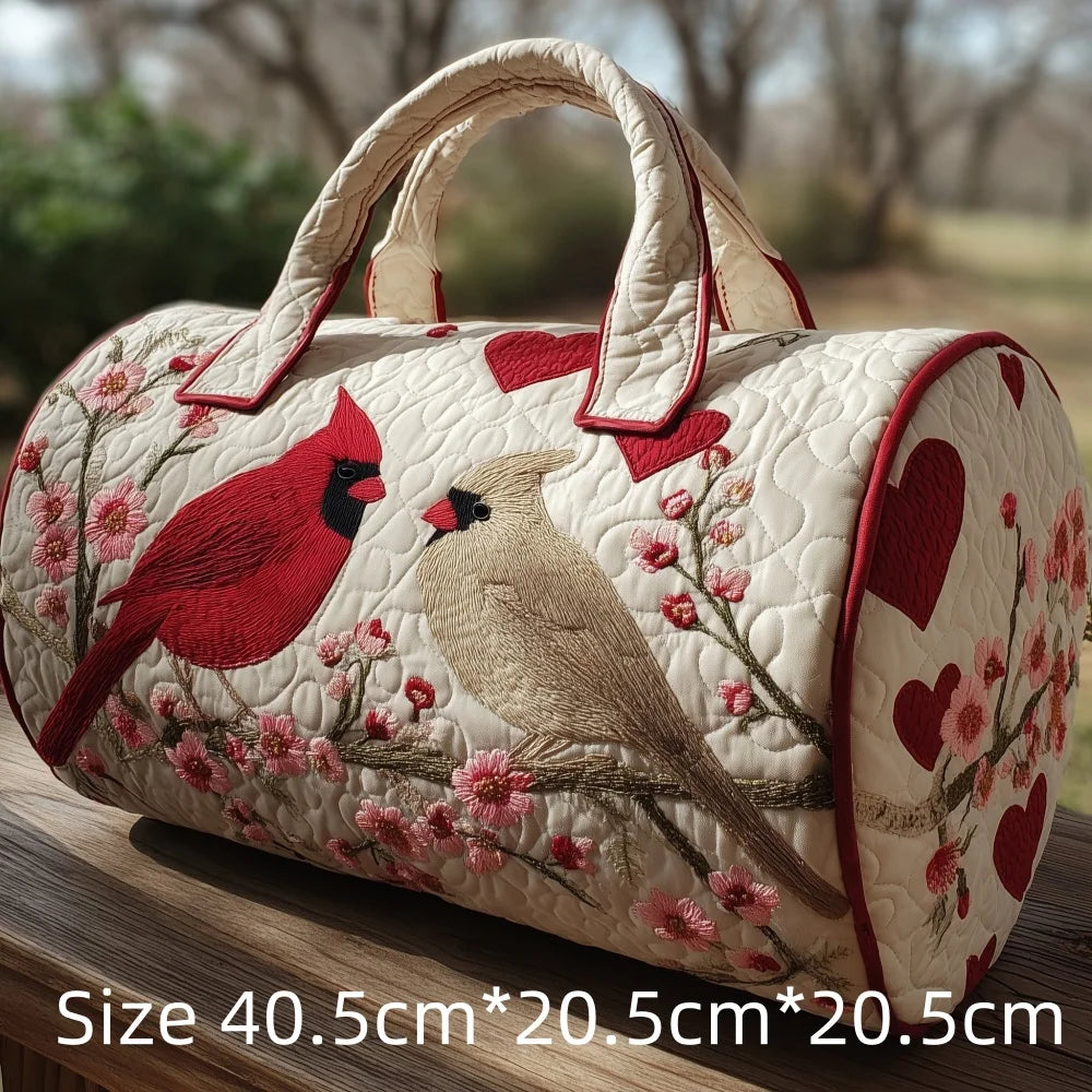 Trending Vintage 3D Quilted Travel Bag Cardinal Bird Floral Printed  Durable Weekend Gym Trip Beach Bag Carry on Tote for Women
