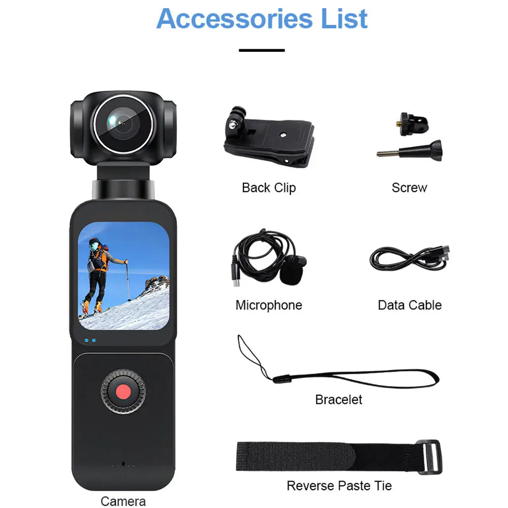 4K Pocket Action Camera with 270° Rotatable Lens Touch Screen Stabilization WiFi Sports Body Camera Video Recorder