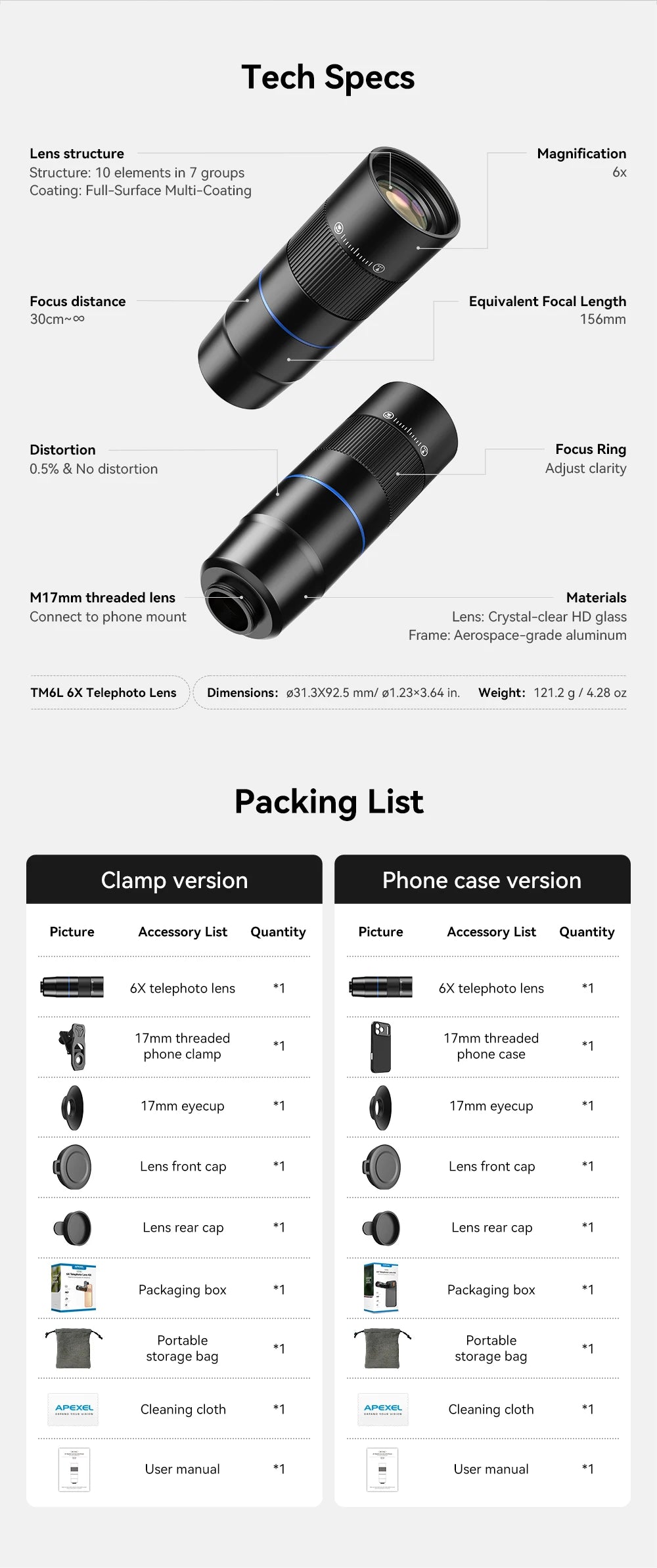 6X Mobile Phone Telephoto Zoom Lens