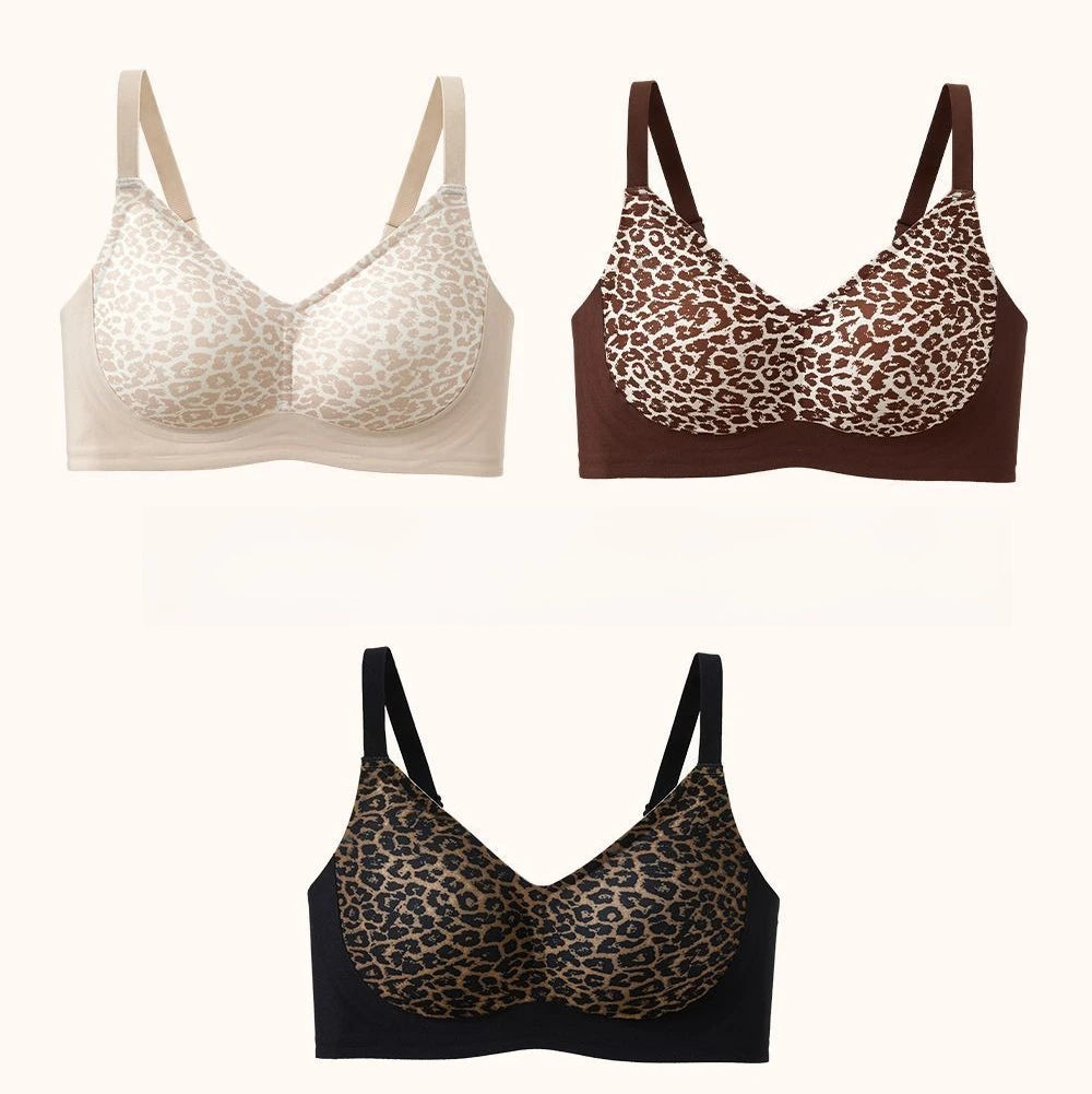 Womens Leopard Print Seamless Wireless Push Up Bra