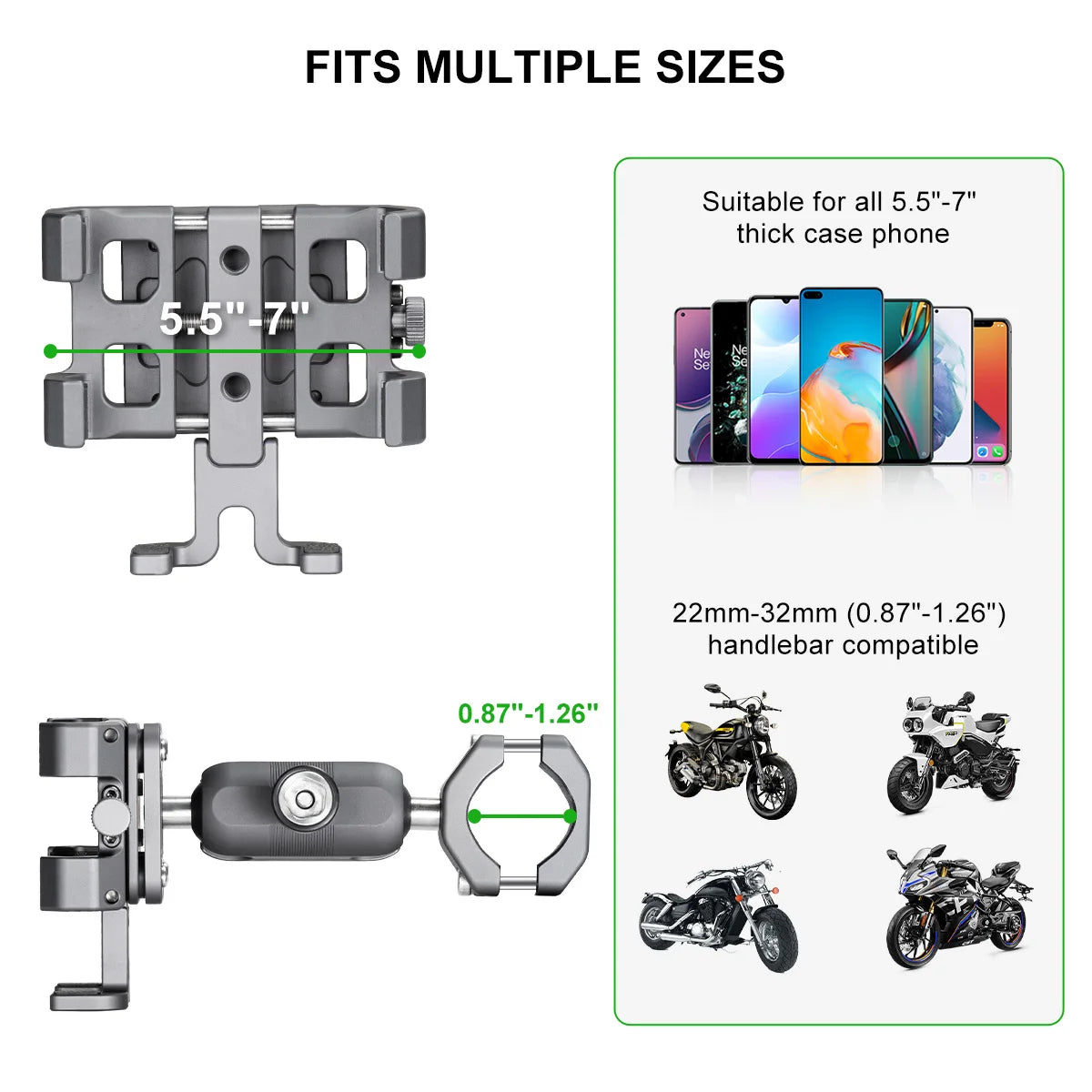 Motorcycle Bike Phone Holder Mount Aluminum Alloy with Vibration Dampener ATV/ UTV Bike Scooter Handlebar GPS Clip