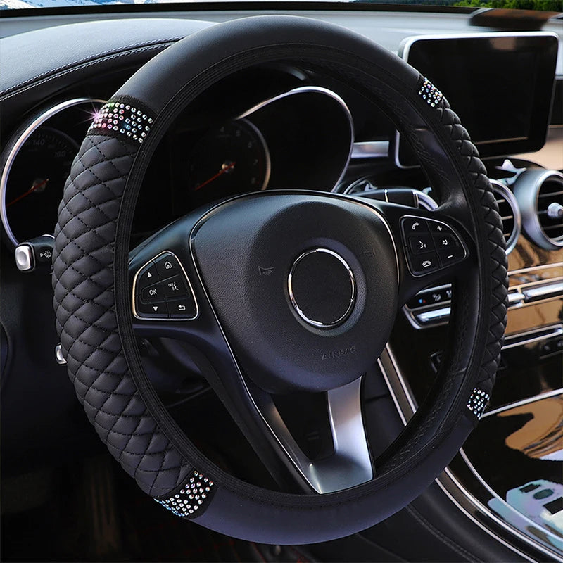 Universal PU Leather Rhinestone Car Steering Wheel Cover