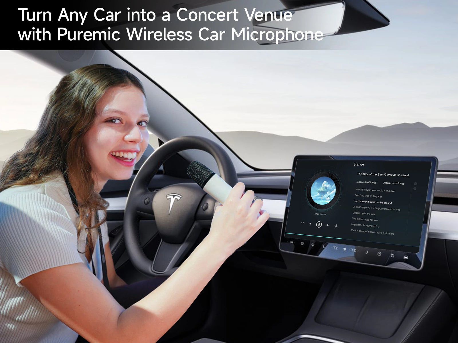 Q1-Tesla Car Karaoke Microphone for Tesla Model Y/3/X/Cybertruck, Rechargeable Caraoke Mic with USB-A & USB-C Receiver