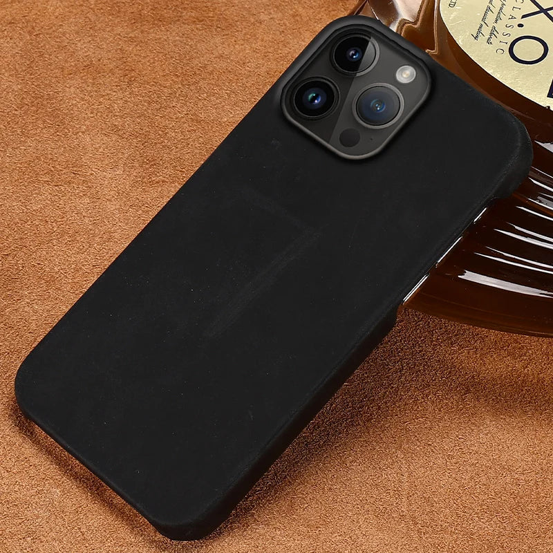 Retro Cowhide Phone Case for iPhone 16 15 14 Pro Max 16Pro 14Pro 15Pro Luxury Crazy Horse Genuine PULL-UP Leather Back Cover