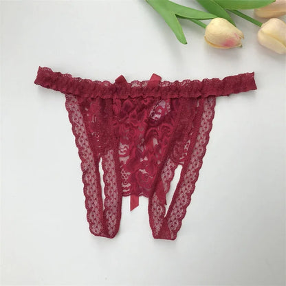 Customized Crystal Name Letters Women's Breathable Lace Underwear Low Waisted Opening Thong Bikini Erotic G-String Panties