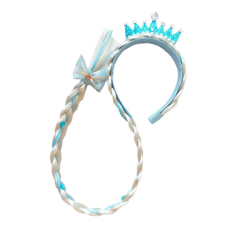 Girls Pink Blue Purple Flower Weaving Braid Headband Kids Princess Dress Up Hair Accessories Aurora Elsa Sofia Rapunzel Wig