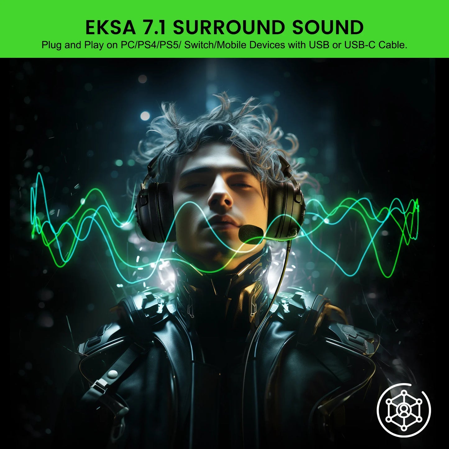 EKSA StarEngine Pro Wired Gaming Headset 7.1 Surround PC Headphones Gamer With ENC Mic USB/Type C/3.5mm for PS4 PS5 Xbox