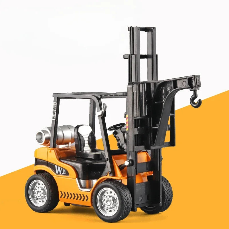 1:24 Crane Forklift Model Car Toy Diecast Metal Warehouse Lift Truck Sound Light Pull Back Adjustable Engineering Vehicle Models