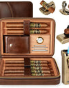 Leather Cigar Humidor with Cigar Lighter,Built-in Straight Cigar Cutter and Cigar Punch,Humidifier and Cedar Tray