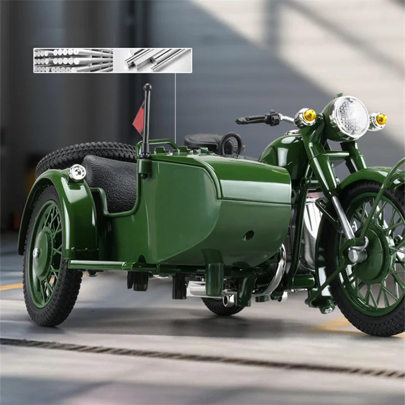Diecast Retro Military Sidecar Motorcycle Model 1 to 10 Scale