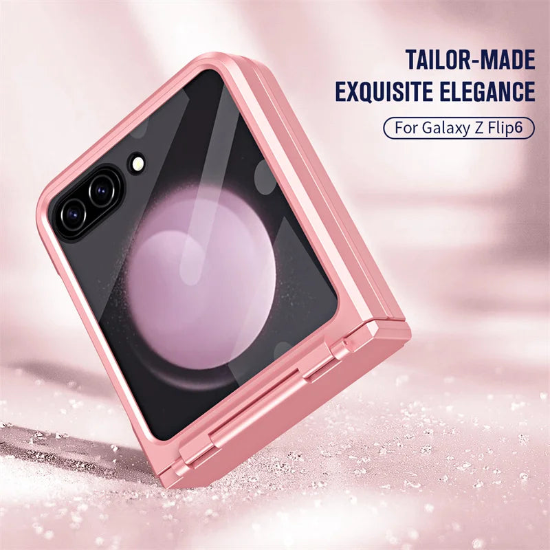 For Samsung Galaxy Z Flip 6 5 Flip5 Case Luxury Matte With Mirror Film Folding Hinge Shockproof Protection Hard Cover accessory