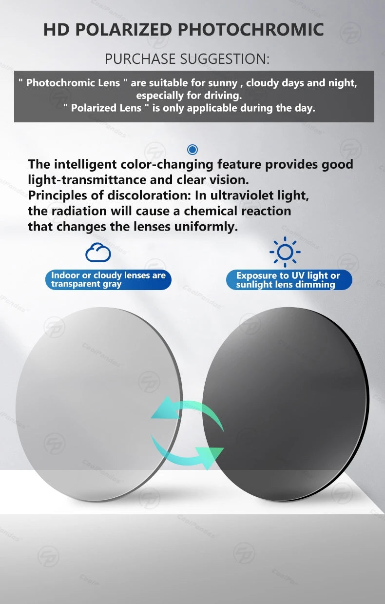 Classic Square Photochromic Polarized Sunglasses UV400 Anti-Glare Driving Glasses for Men Women