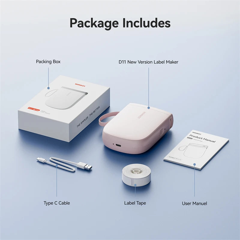 D11 Mini Thermal Label Printer 300DPI, Bluetooth Wireless Inkless Sticker Maker, Portable Label Printer for Android & iOS