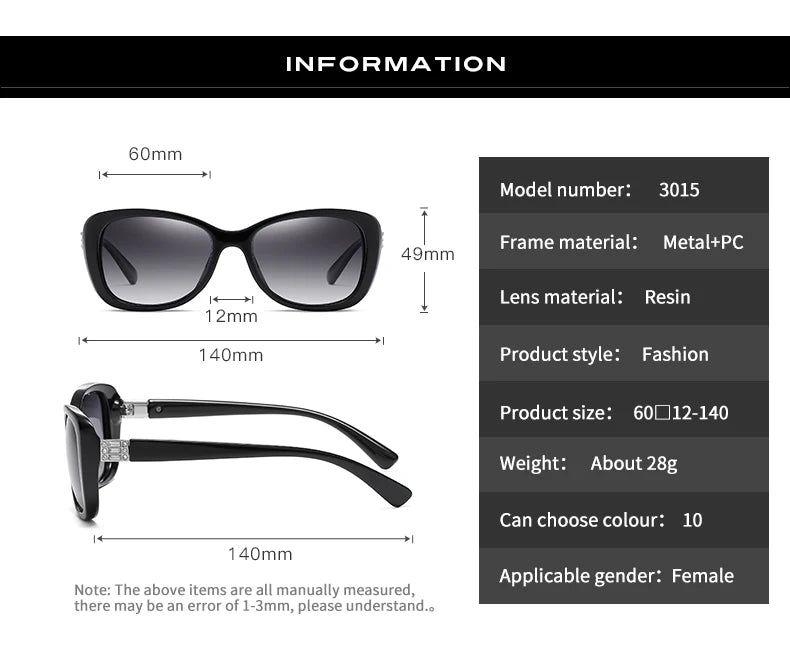 Diamond Gradient Polarized UV400 Square Sunglasses for Women Driving Travel Glasses