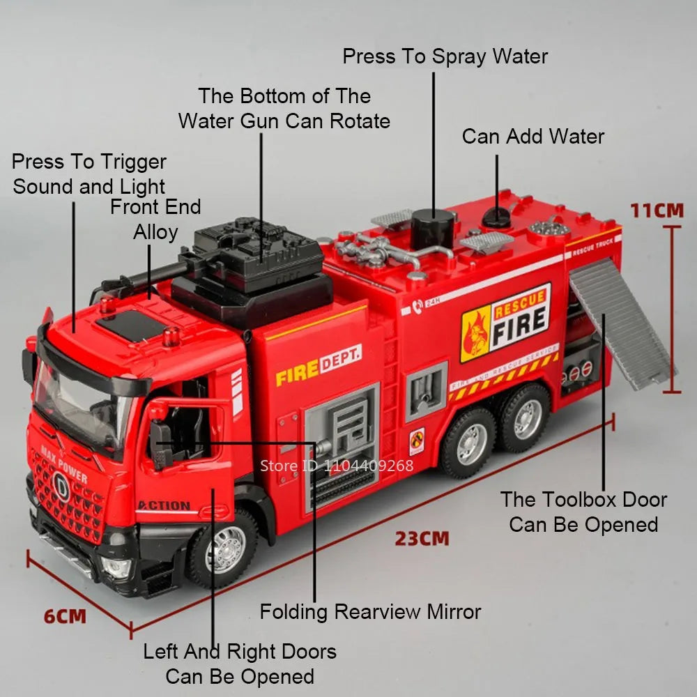 1:32 Ladder Truck Water Tanker Military Missile Rocket Launcher Trucks Model Toy Car Metal Diecast Sound Light Models Boys Gifts
