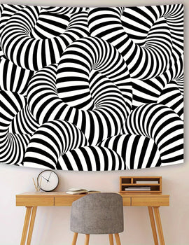 Optical Illusion Tapestry Distorted Cylinder Stripes Black and White Visual Modern Minimalist Style Living Room Decor