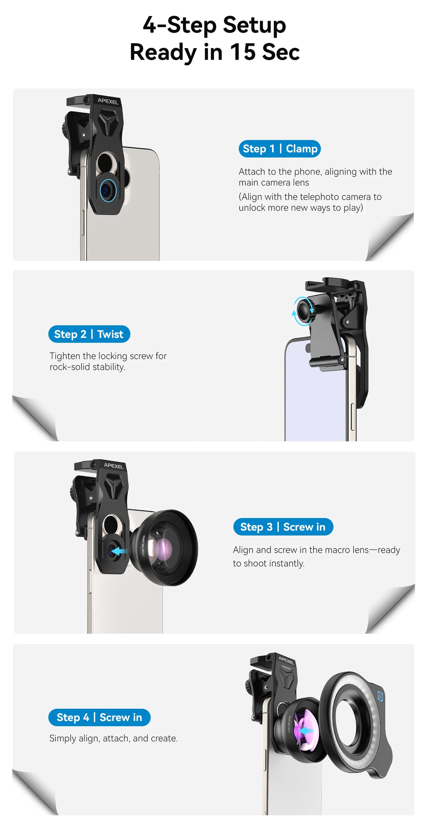 100mm Ultra Macro Phone Lens with LED Fill Light