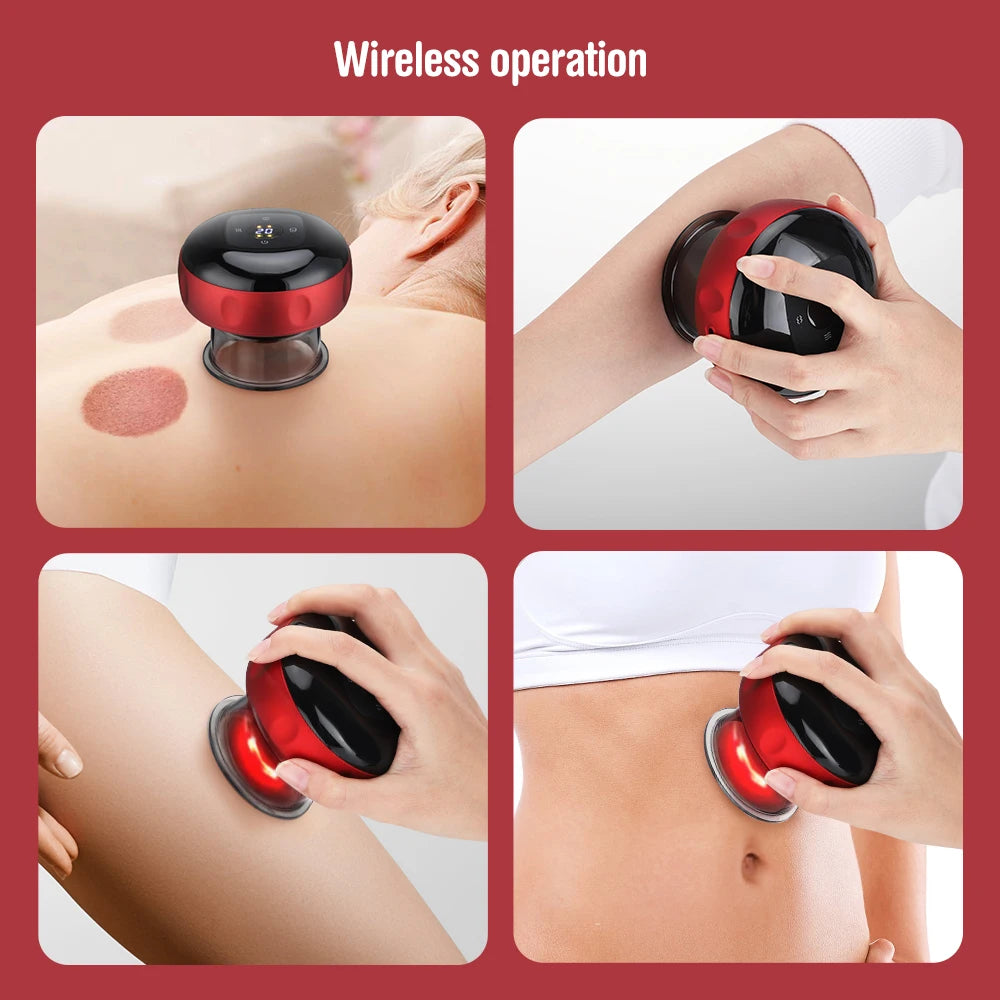 Body Cupping Scraping Massager Smart Electric Vacuum Cupping Red Light Heating Suction Cup Device for Body Back Neck Arm Massager