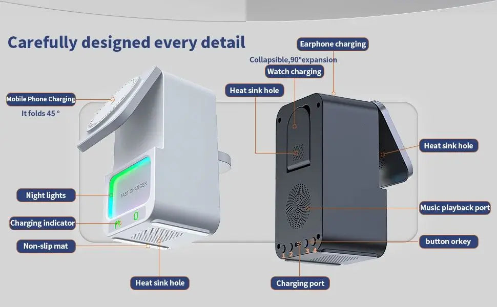 Bluetooth speaker charger with five in one speaker and wireless fast charging suitable for Apple Aeries phones/headphones/watche