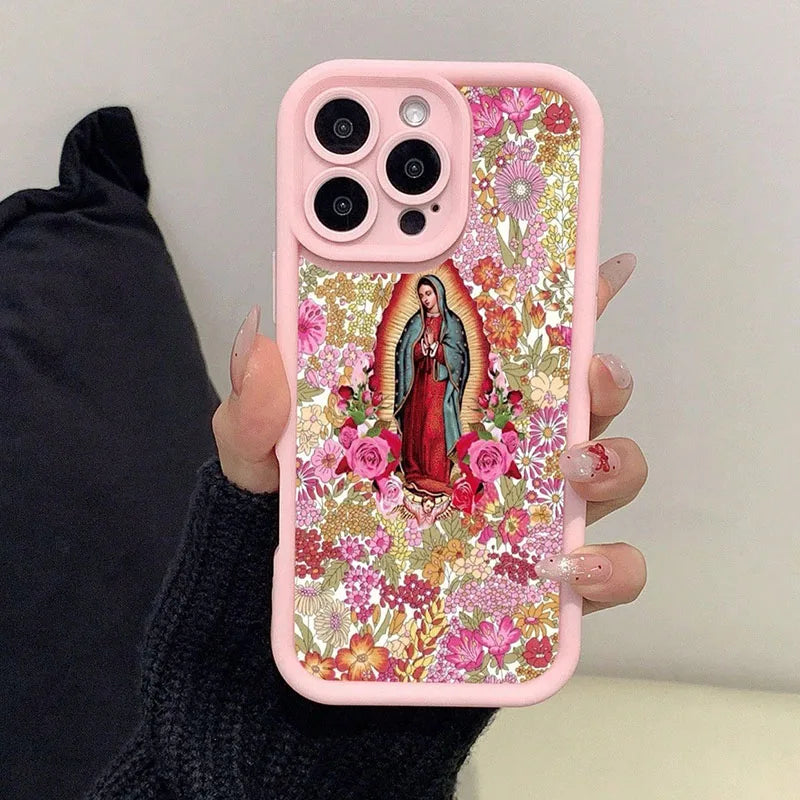 Phone Case for iPhone 16 15 14 Pink Portrait Pattern Silicone Shockproof Cover