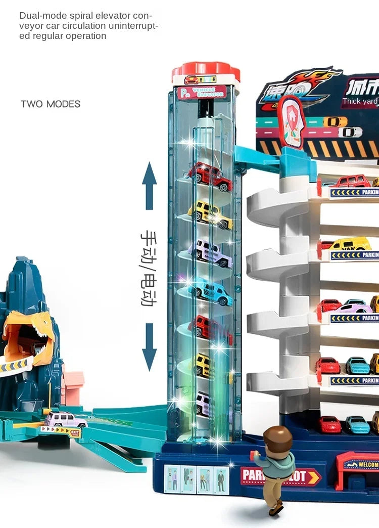 Electric Rail Car Dinosaur Building Parking Lot Adventure Racing Rail Car Toys  Brain Mechanical Interactive Rail Cars