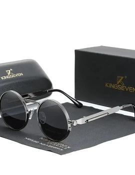 High Quality Gothic Steampunk Sunglasses Polarized Men Women Brand Designer Vintage Round Metal Frame Sun Glasses