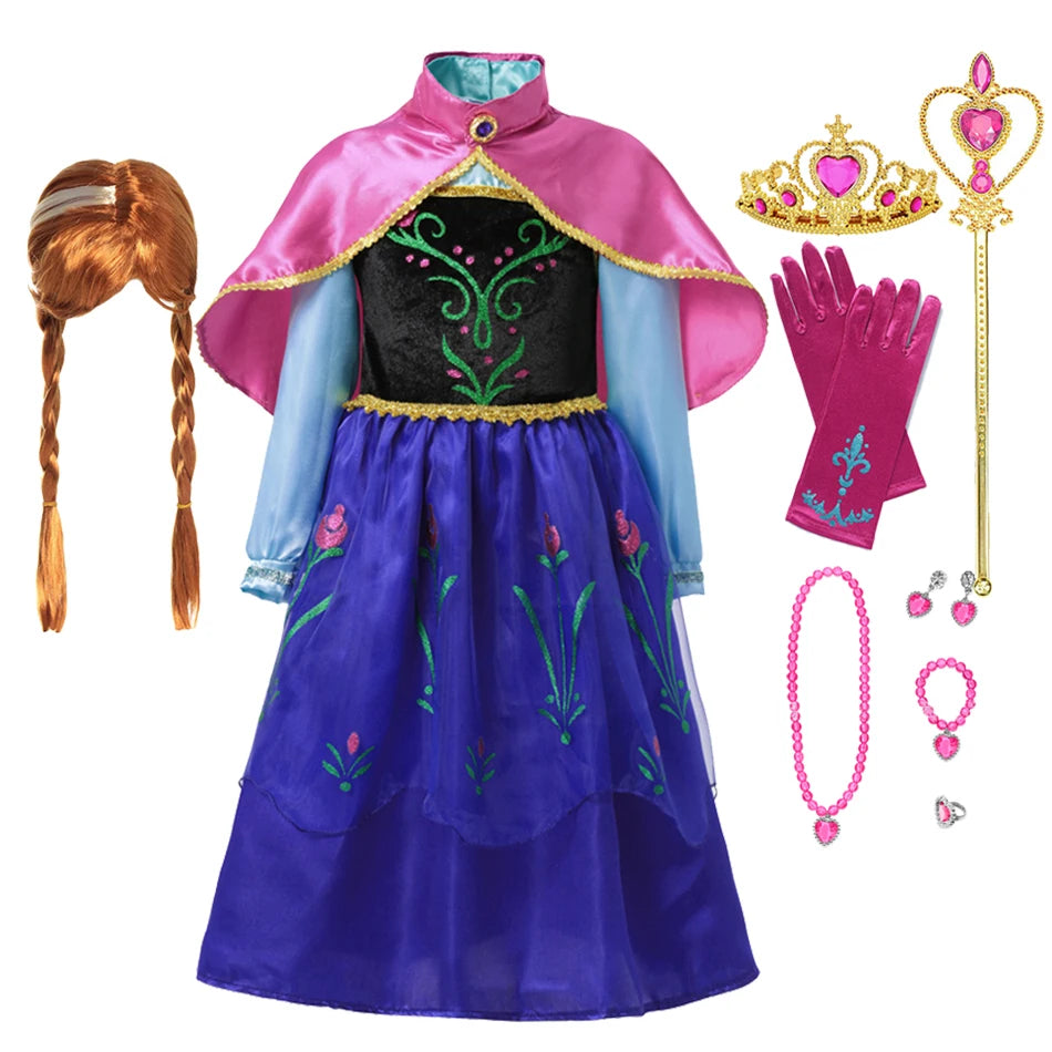 Fancy Queen Frozen Elsa Anna Costume Girls Princess Dress  Halloween Cosplay Party Vesidos