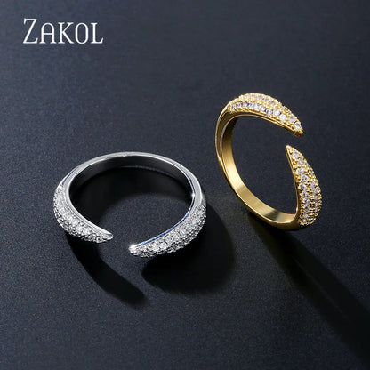 Shinny Wedding Open Rings for Women Fashion Micro Inlaid Cubic Zirconia Adjustable Ring