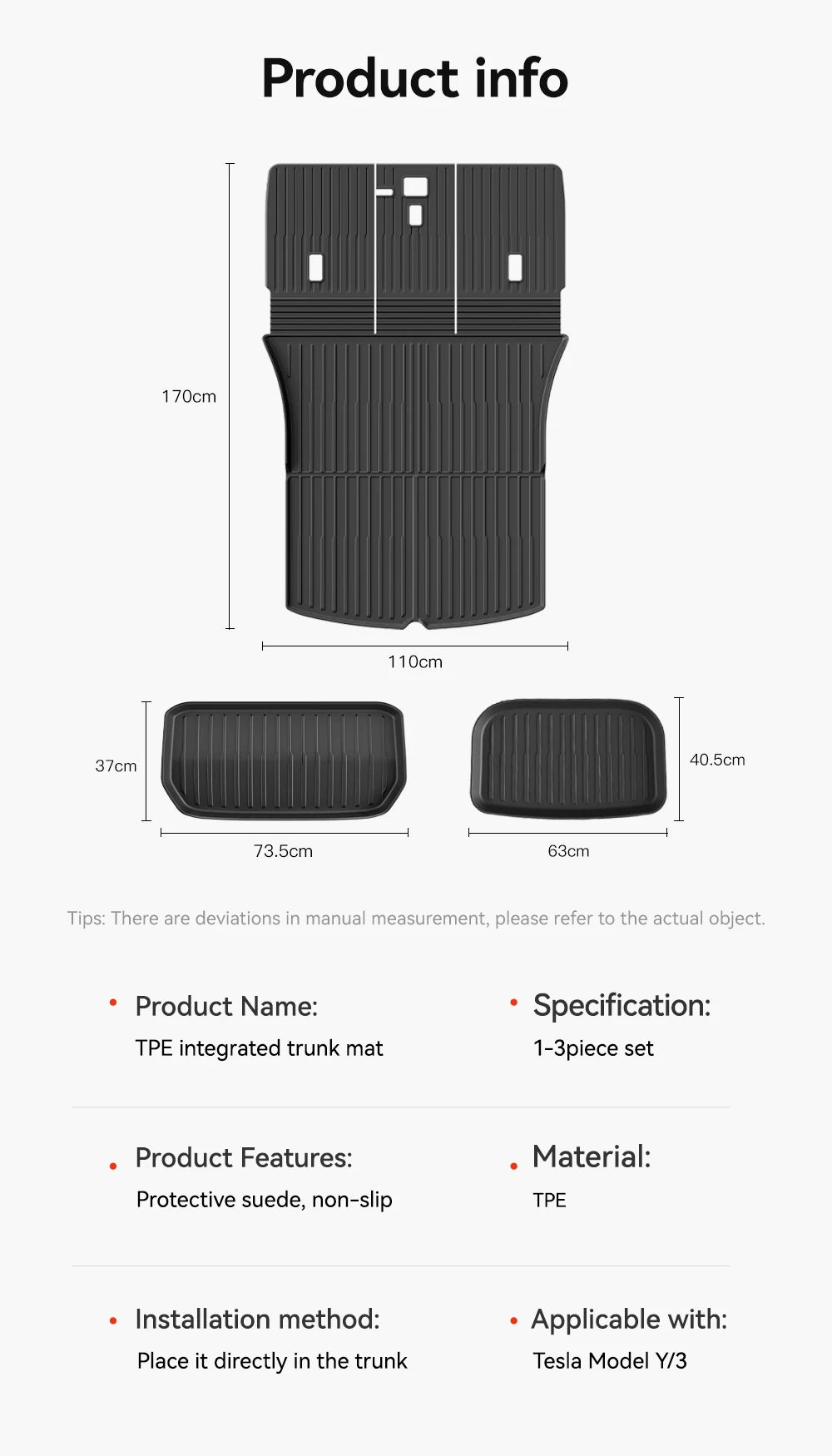 TPE Trunk Mat for Tesla Model 3 and Model Y Highland 2021 2026 Waterproof Cargo Liner